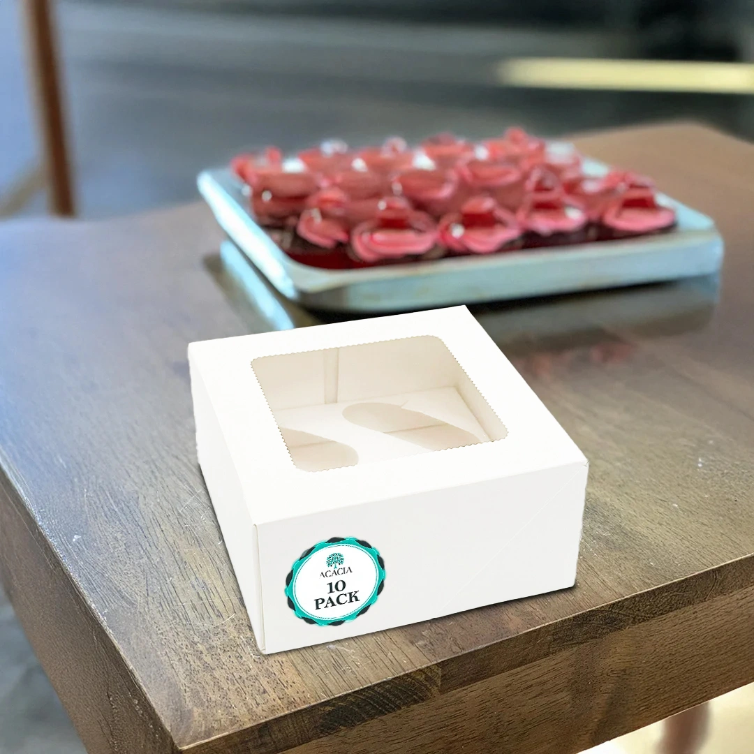 White Cupcake Boxes With Window 25 Pack (holds 4)