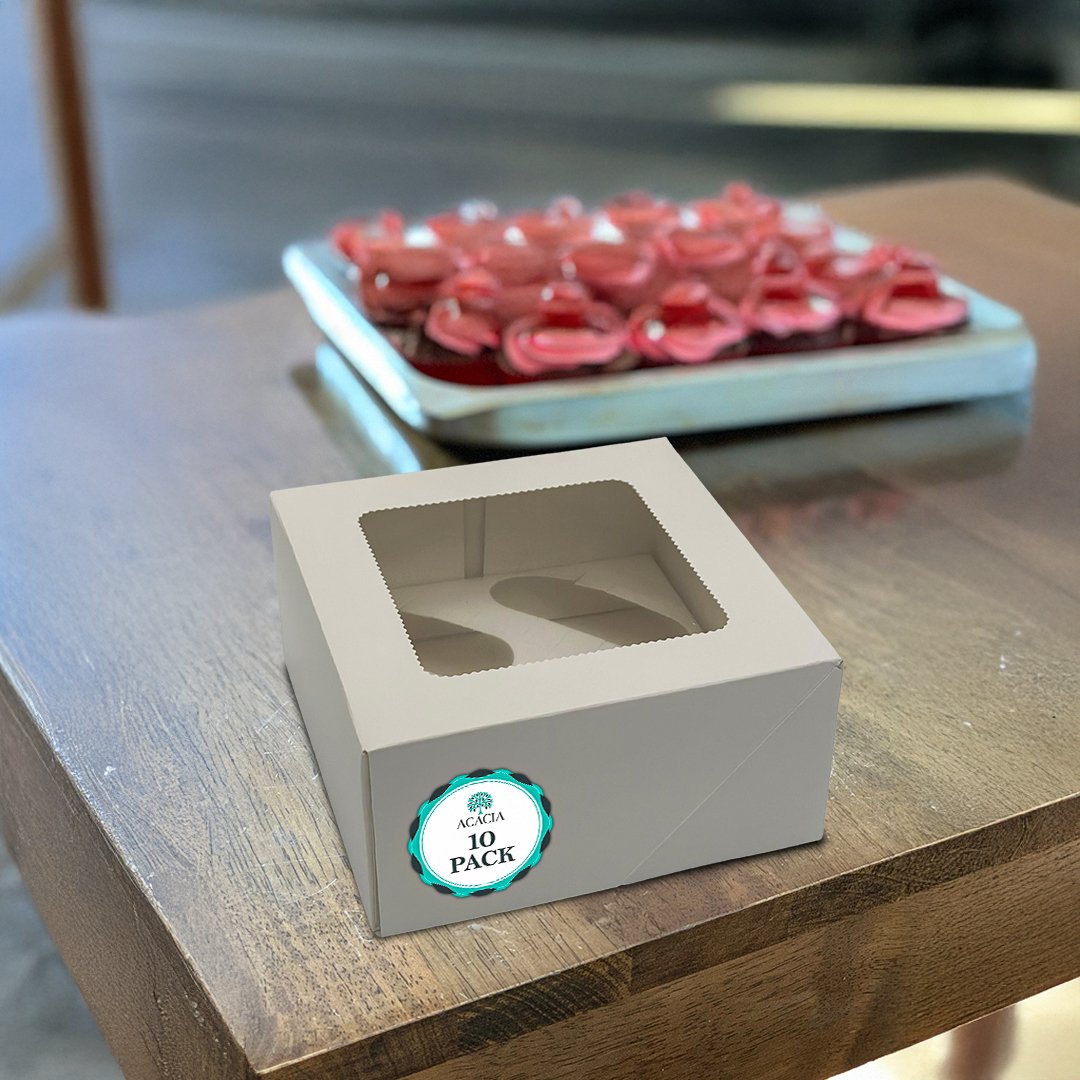 White Cupcake Boxes With Window 25 Pack (holds 4)